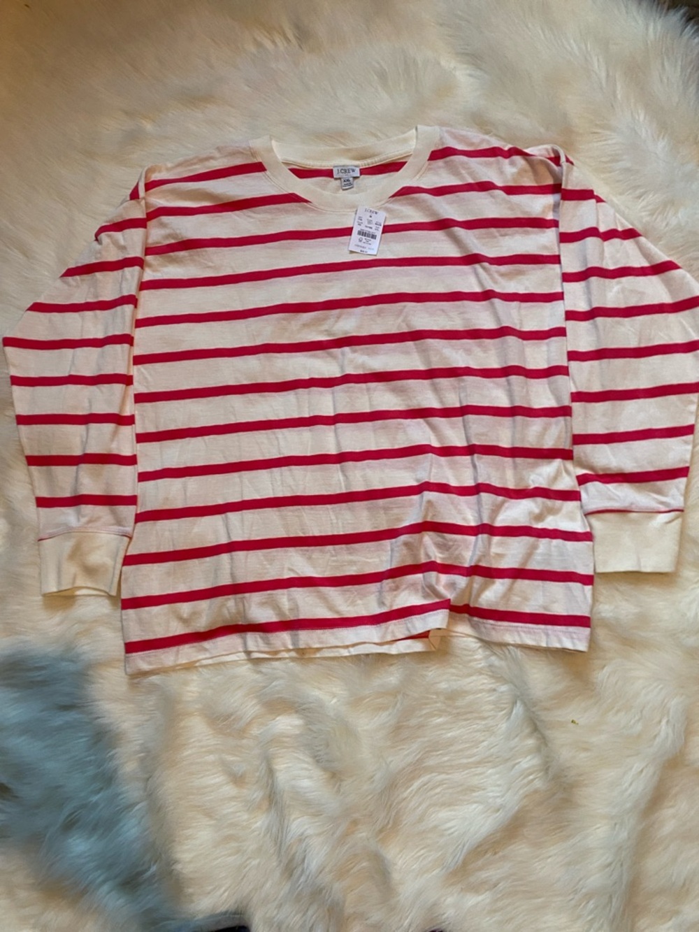 J. Crew Cream and Red Striped Long Sleeve Tee